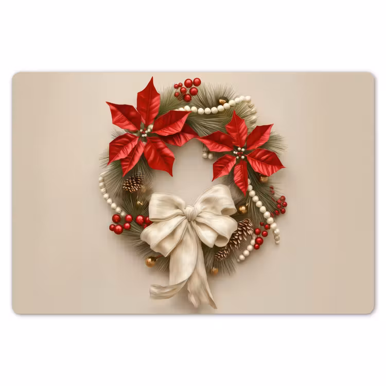 Placemat - 6 stuks - Deurkrans - Strik - Kerst - Rood - Groen — 7