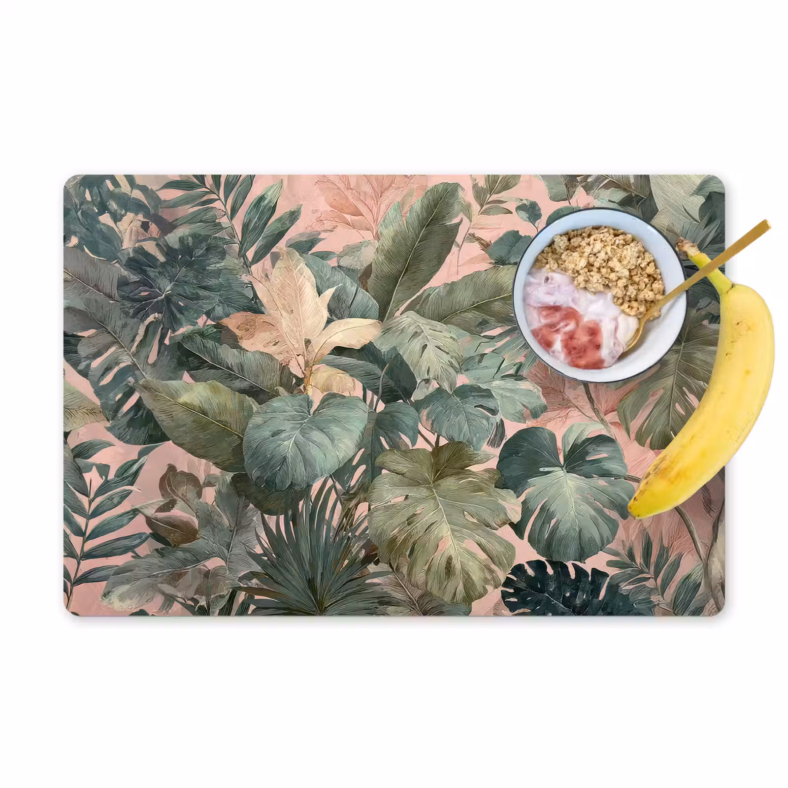 Placemat - 6 stuks - Compositie van bladeren - Groen - Roze — 1