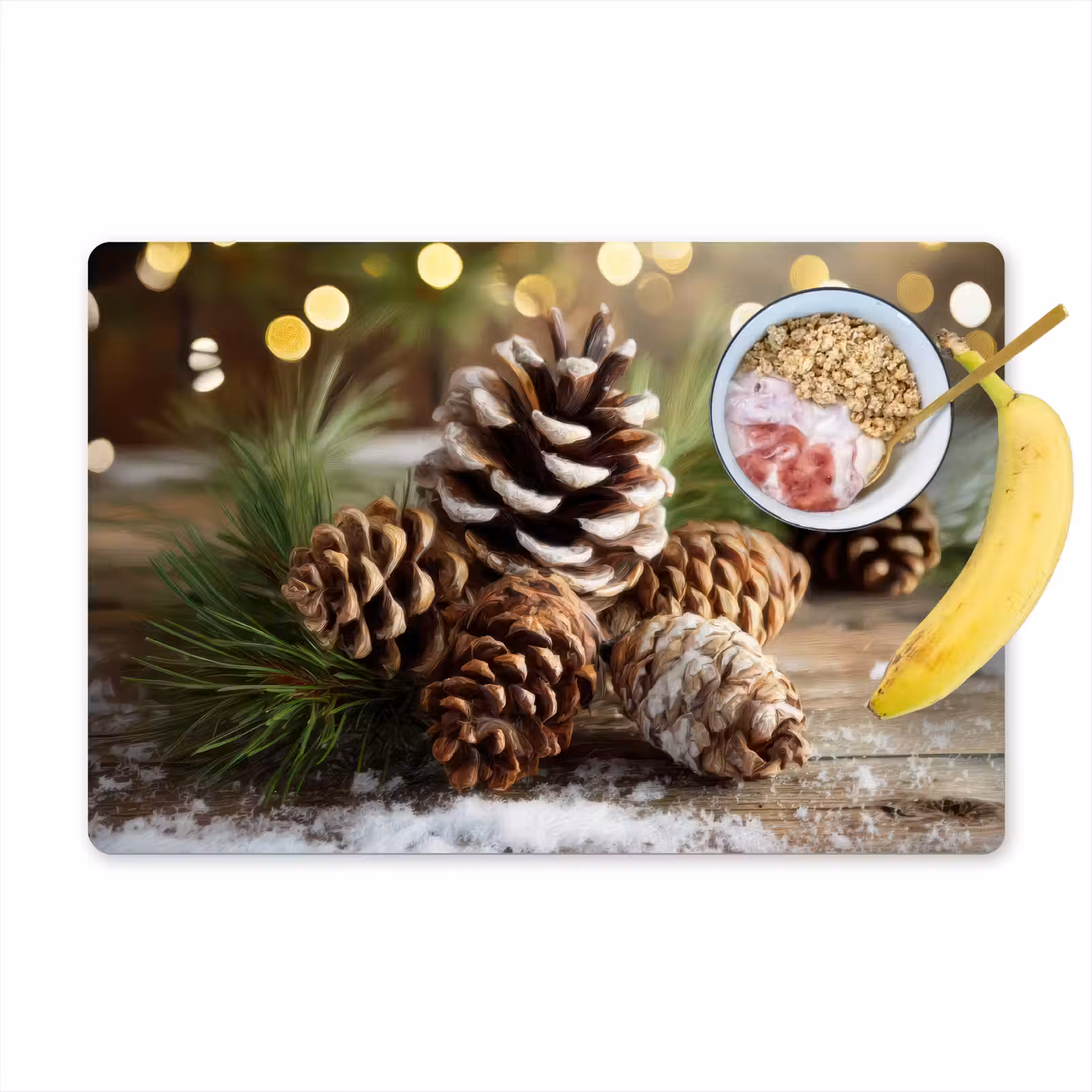 Placemat - 6 stuks - Dennenappels - Kerstsfeer - Bruin - Groen — 1