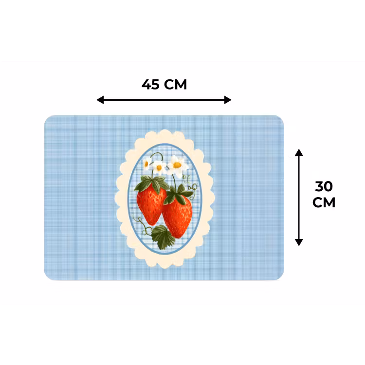 Placemat - 6 stuks - Aardbeien - Lijst - Rood - Geruit — 3