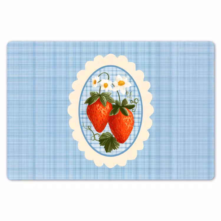 Placemat - 6 stuks - Aardbeien - Lijst - Rood - Geruit — 7