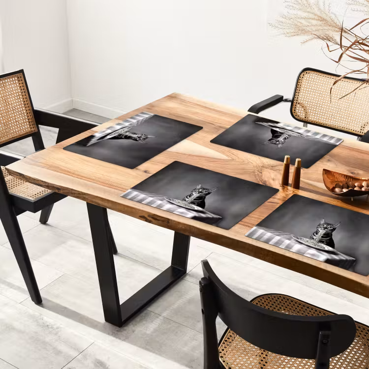 Placemat - 6 stuks - Bengaal - Kat - Tafelkleed - Zwart - Wit - Dier — 5