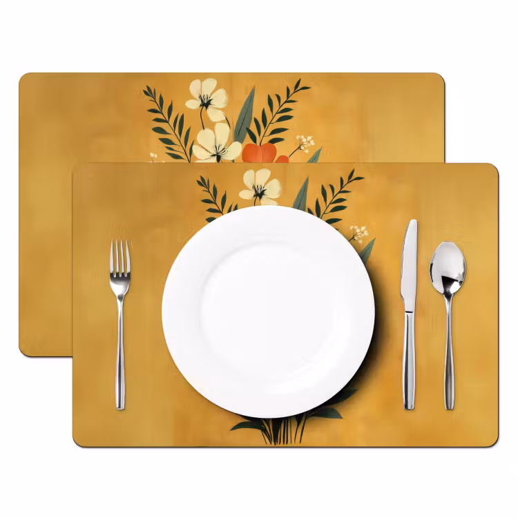 Placemat - 6 stuks - Bladeren - Boeket - Bloemen - Geel — 2