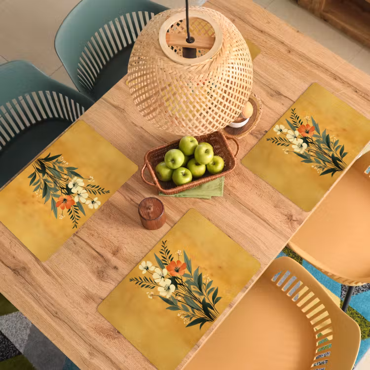 Placemat - 6 stuks - Bladeren - Boeket - Bloemen - Geel — 6
