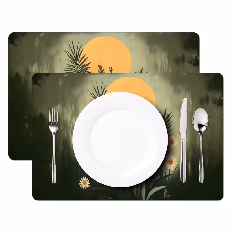 Placemat - 6 stuks - Bloemen - Bladeren - Zon - Groen — 2