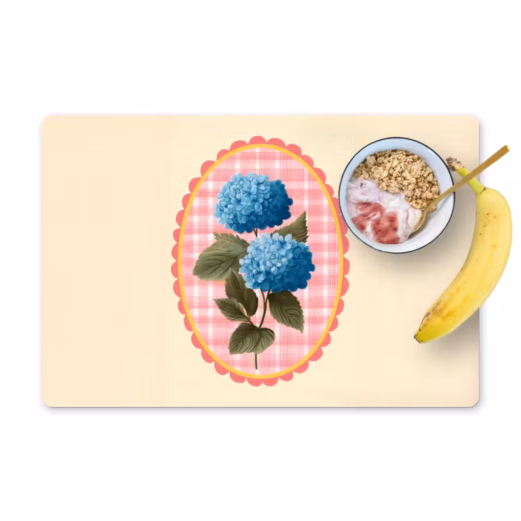 Placemat - 6 stuks - Bloemen - Blauw - Lijst - Bladeren — 1