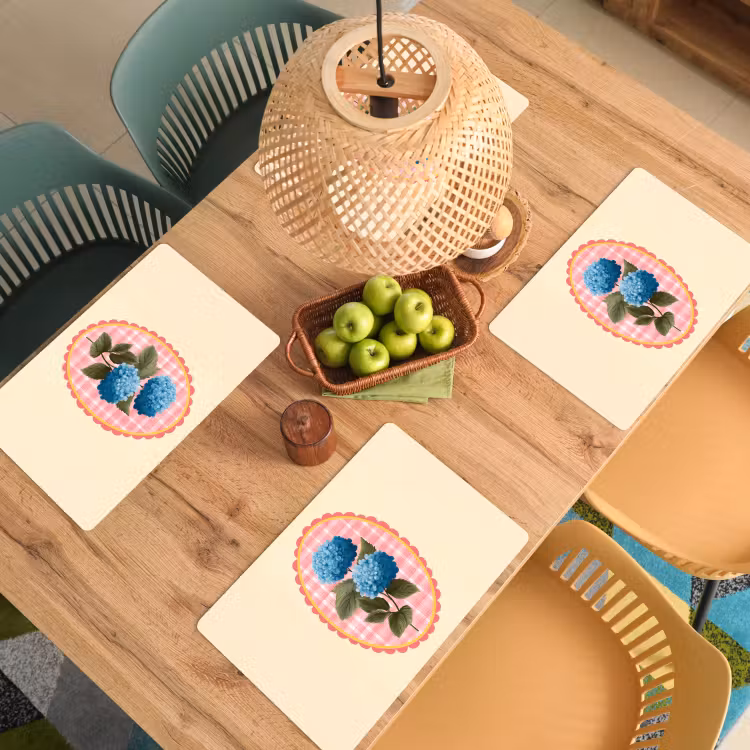 Placemat - 6 stuks - Bloemen - Blauw - Lijst - Bladeren — 6