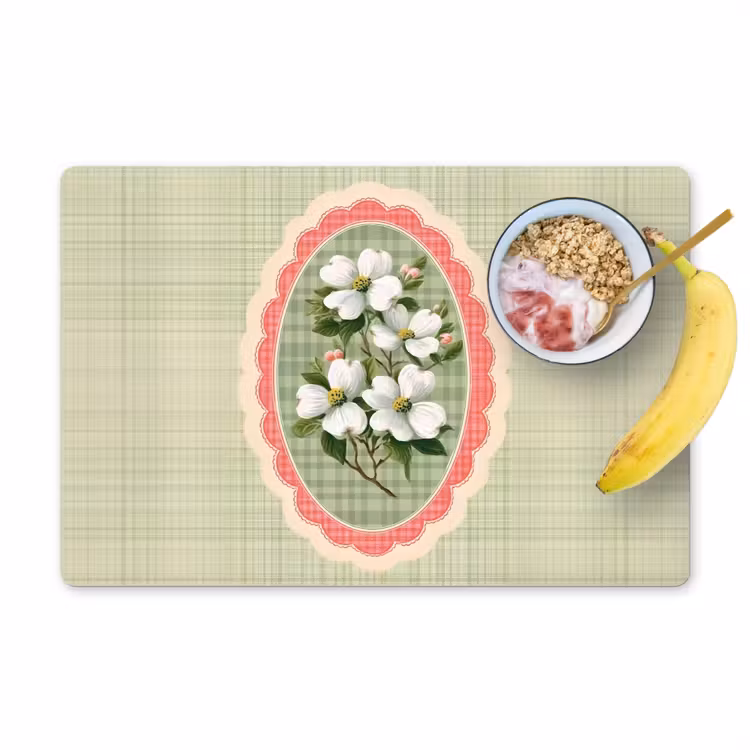 Placemat - 6 stuks - Bloemen - Illustratie - Geruit - Groen — 1