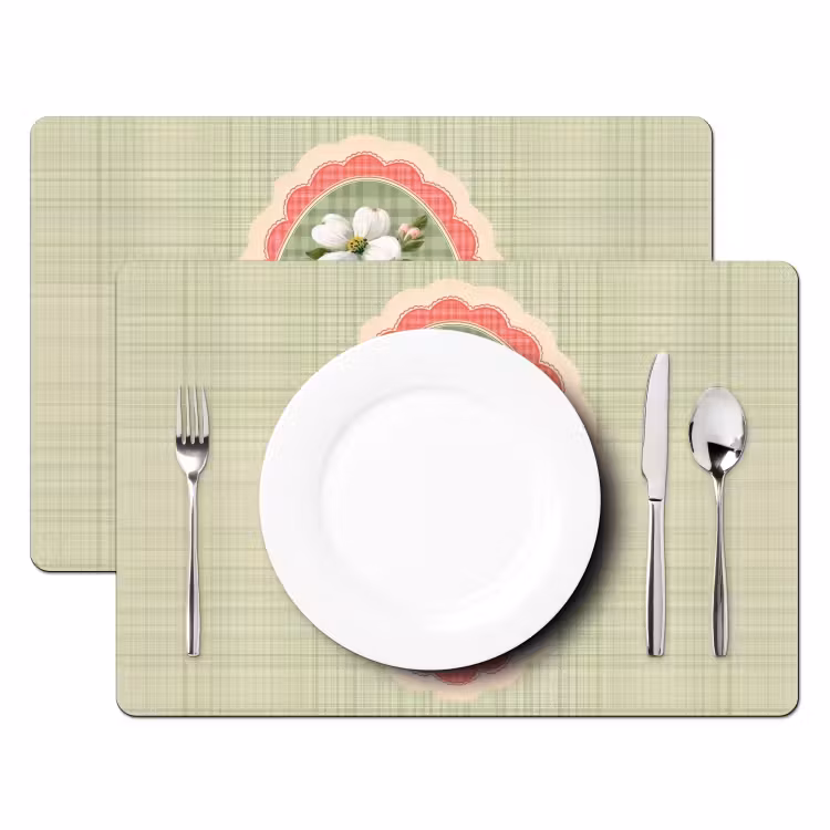 Placemat - 6 stuks - Bloemen - Illustratie - Geruit - Groen — 2