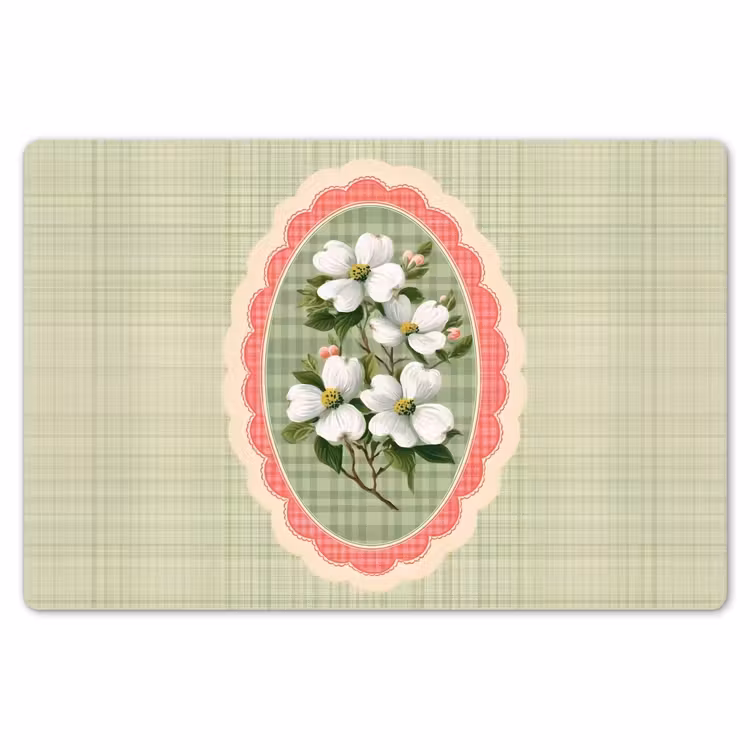 Placemat - 6 stuks - Bloemen - Illustratie - Geruit - Groen — 7