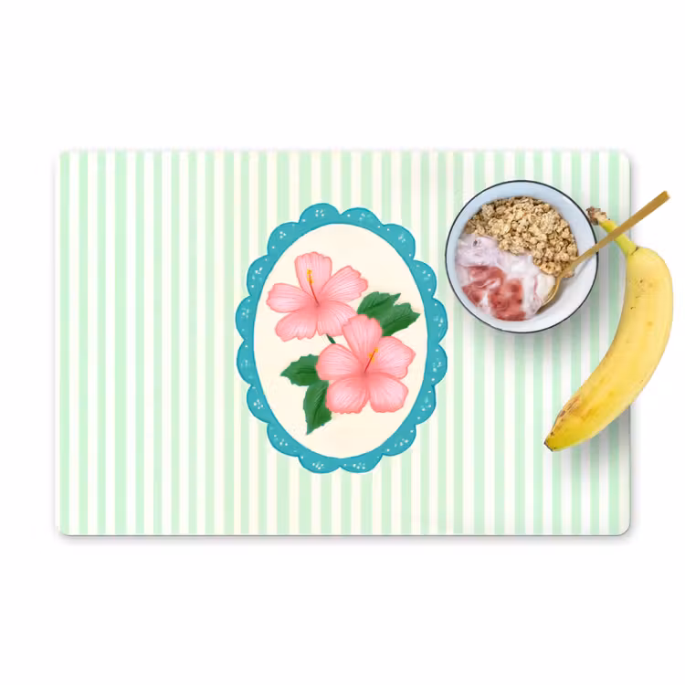 Placemat - 6 stuks - Bloemen - Ovaal - Strepen - Groen — 1