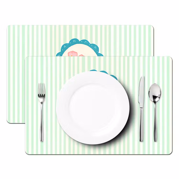 Placemat - 6 stuks - Bloemen - Ovaal - Strepen - Groen — 2
