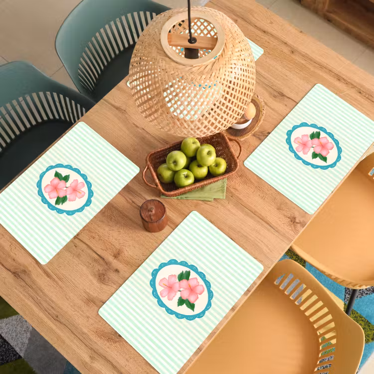 Placemat - 6 stuks - Bloemen - Ovaal - Strepen - Groen — 6