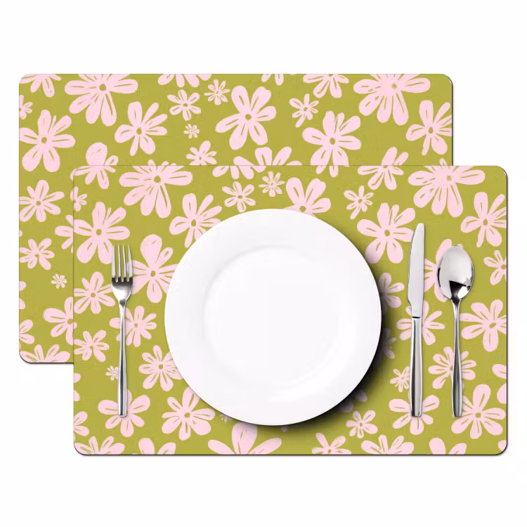 Placemat - 6 stuks - Bloemen - Roze - Getekend - Patroon — 2