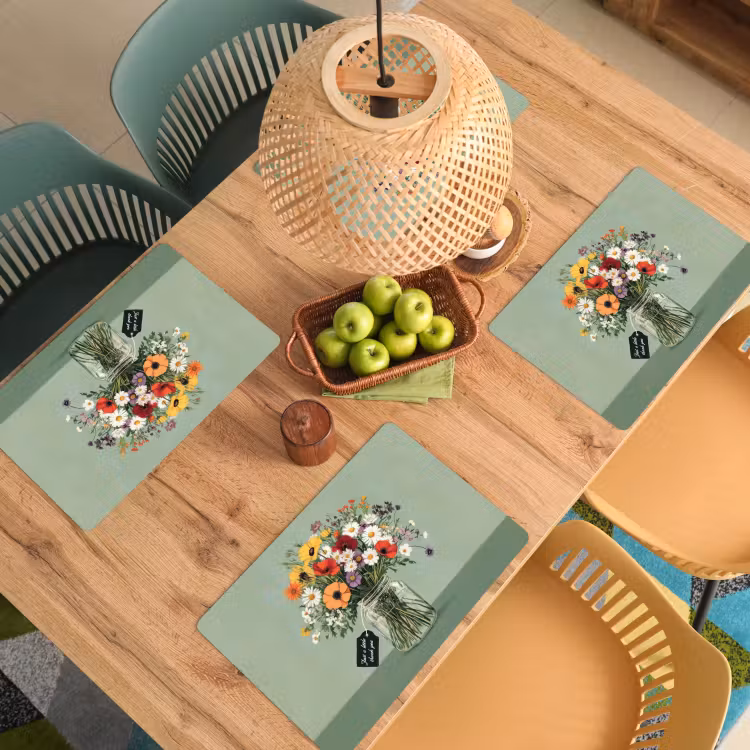 Placemat - 6 stuks - Bloemen - Vaas - Kaartje — 6