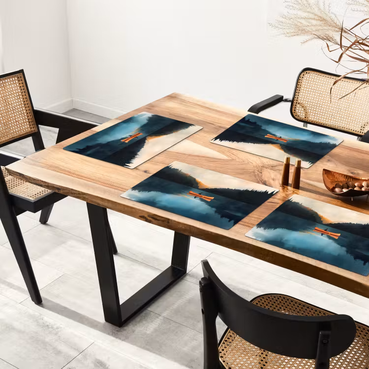 Placemat - 6 stuks - Bossen - Meer - Kano - Oranje — 5