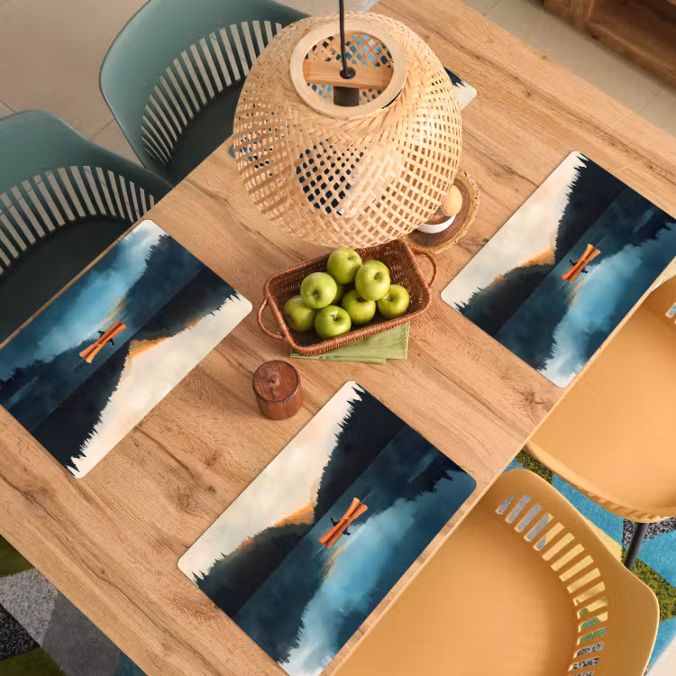 Placemat - 6 stuks - Bossen - Meer - Kano - Oranje — 6
