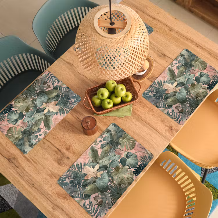 Placemat - 6 stuks - Compositie van bladeren - Groen - Roze — 6