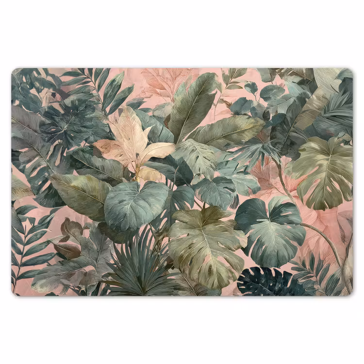 Placemat - 6 stuks - Compositie van bladeren - Groen - Roze — 7