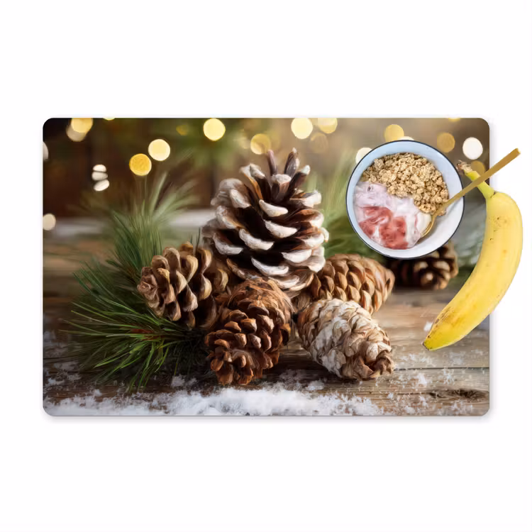 Placemat - 6 stuks - Dennenappels - Kerstsfeer - Bruin - Groen — 1