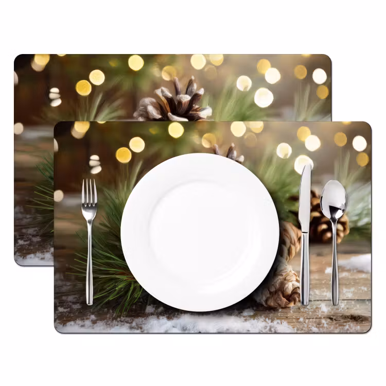 Placemat - 6 stuks - Dennenappels - Kerstsfeer - Bruin - Groen — 2