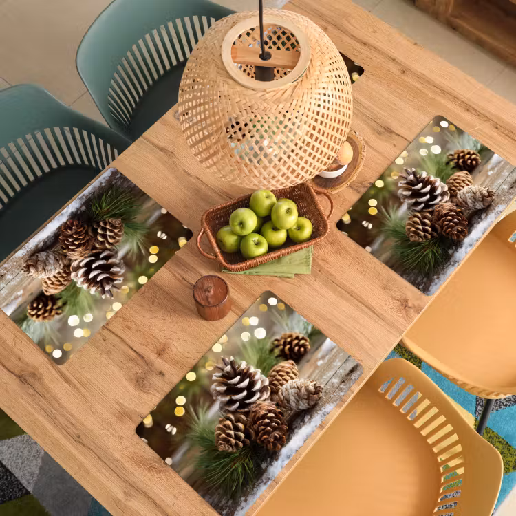 Placemat - 6 stuks - Dennenappels - Kerstsfeer - Bruin - Groen — 6