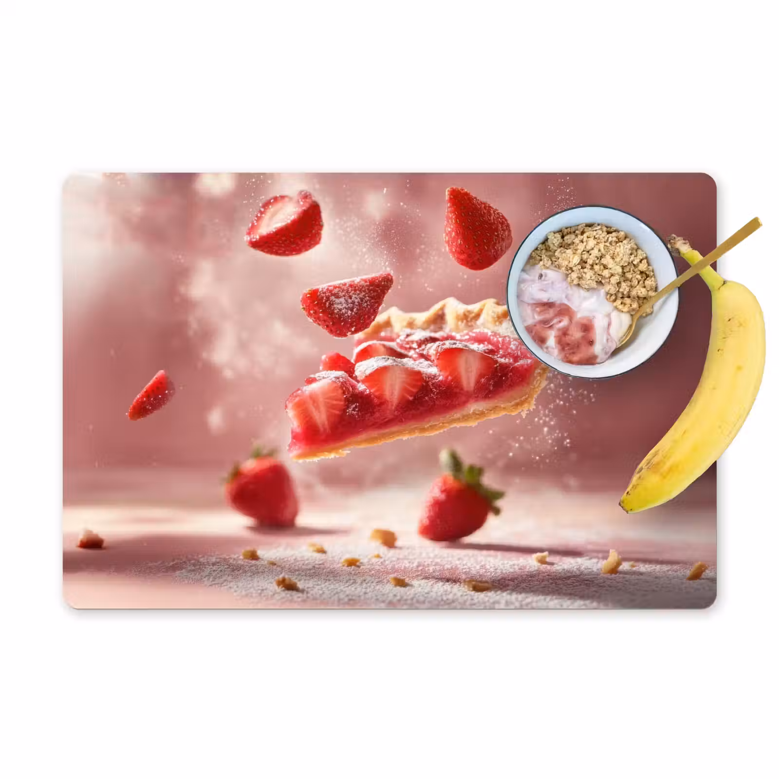 Placemat - 6 stuks - Aardbei - Taart- Eten - Roze — 1