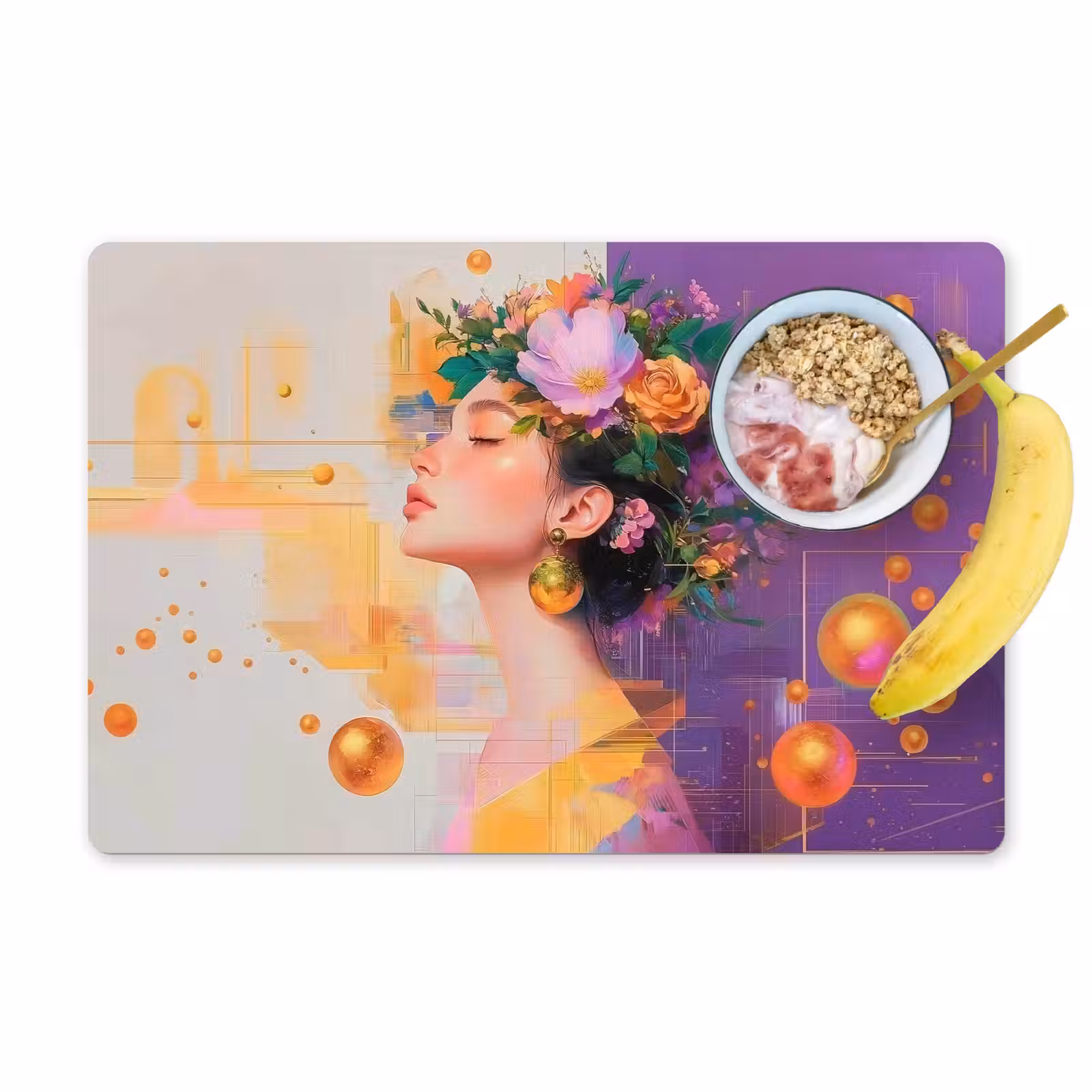 Placemat - 6 stuks - Abstract - Vrouw - Bloemenkroon - Goud — 1