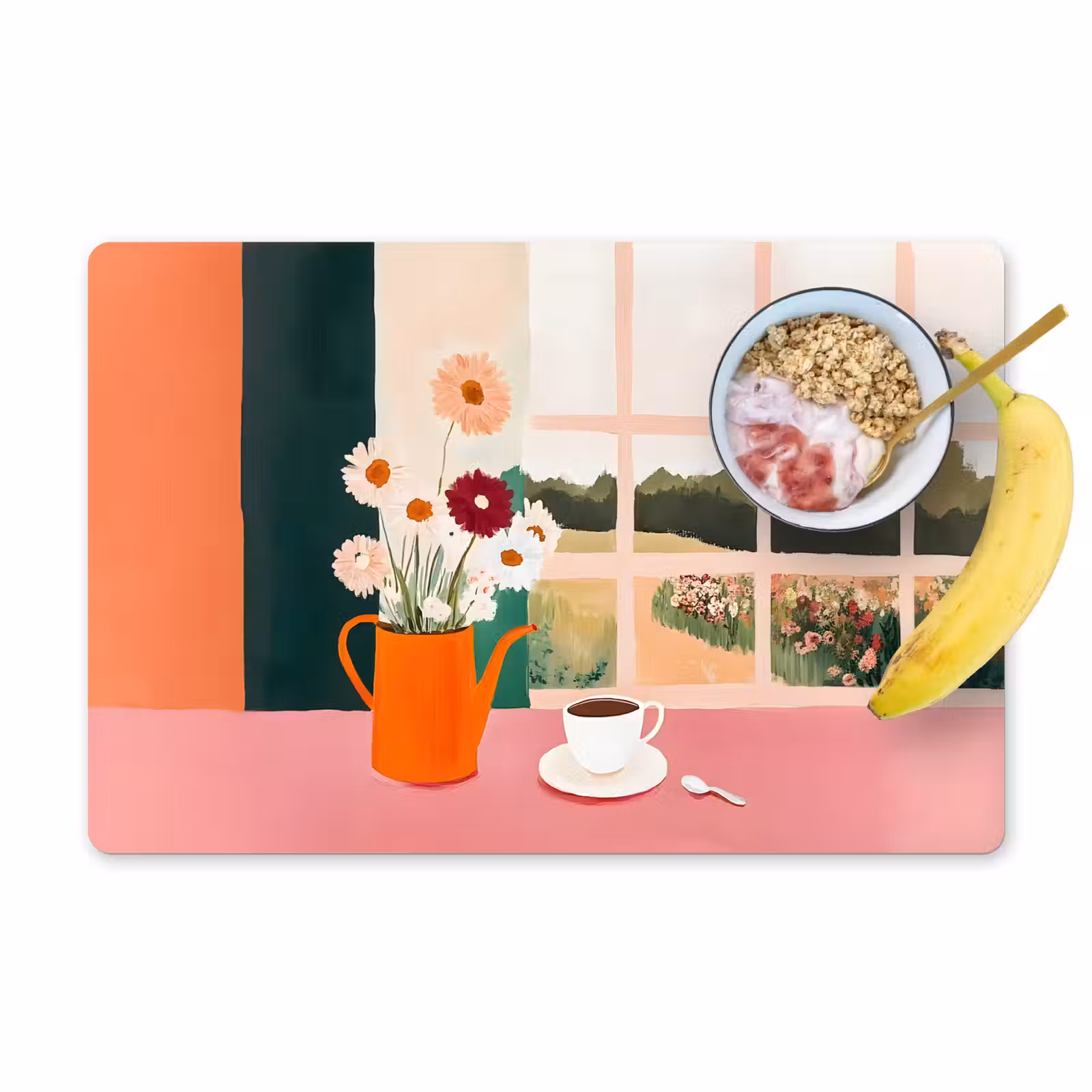 Placemat - 6 stuks - Bloemen - Koffie - Raam — 1