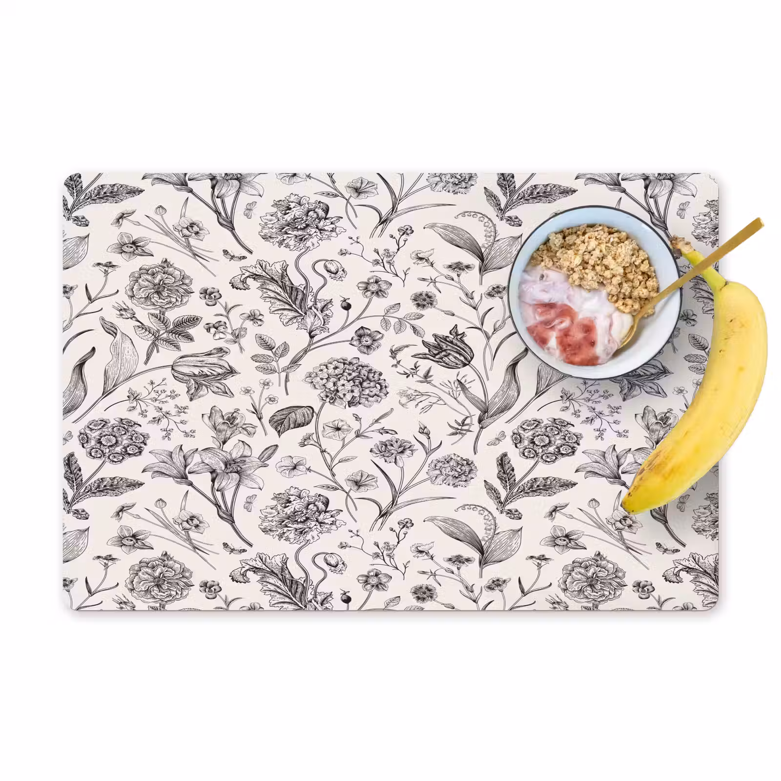 Placemat - 6 stuks - Classic - Black - White - Floral — 1