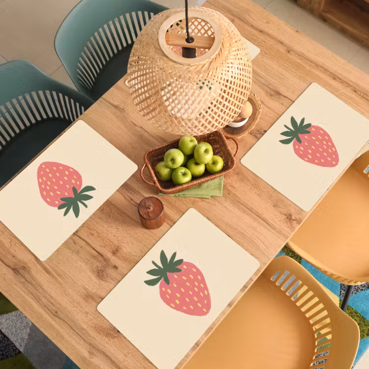 Placemat - 6 stuks - Aardbei - Minimalistisch - Rood - Fruit — 6