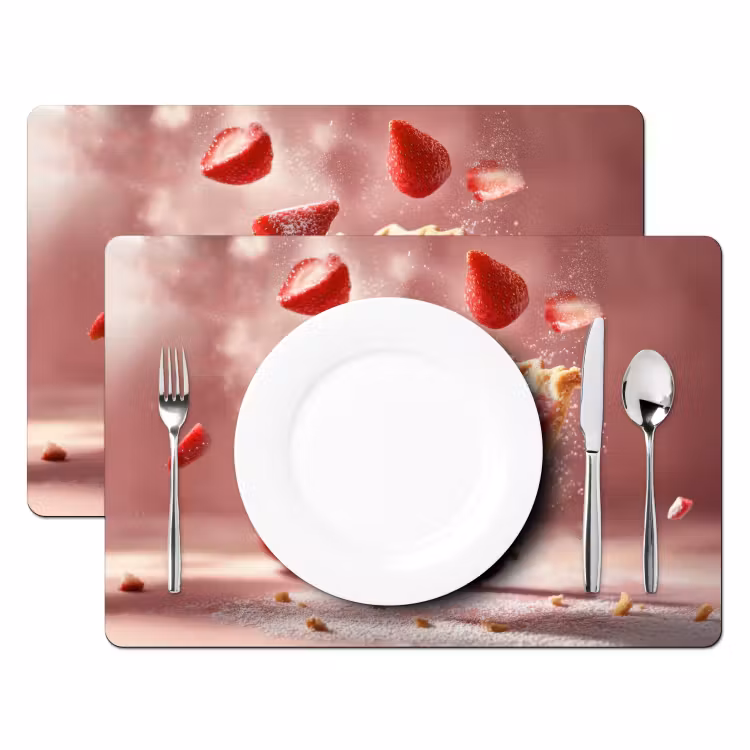 Placemat - 6 stuks - Aardbei - Taart- Eten - Roze — 2