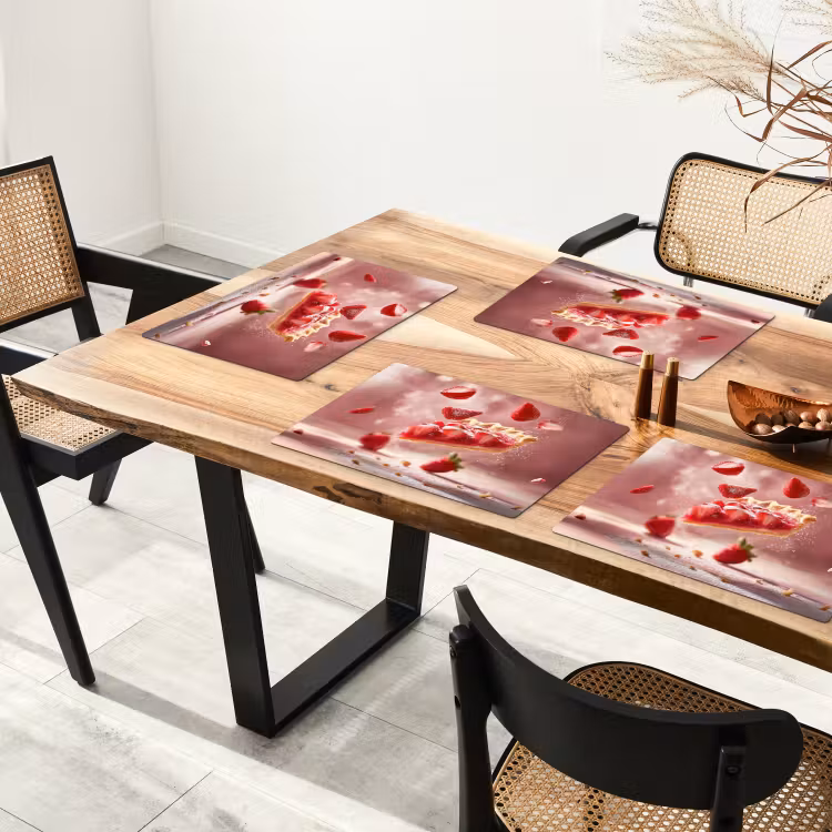 Placemat - 6 stuks - Aardbei - Taart- Eten - Roze — 5