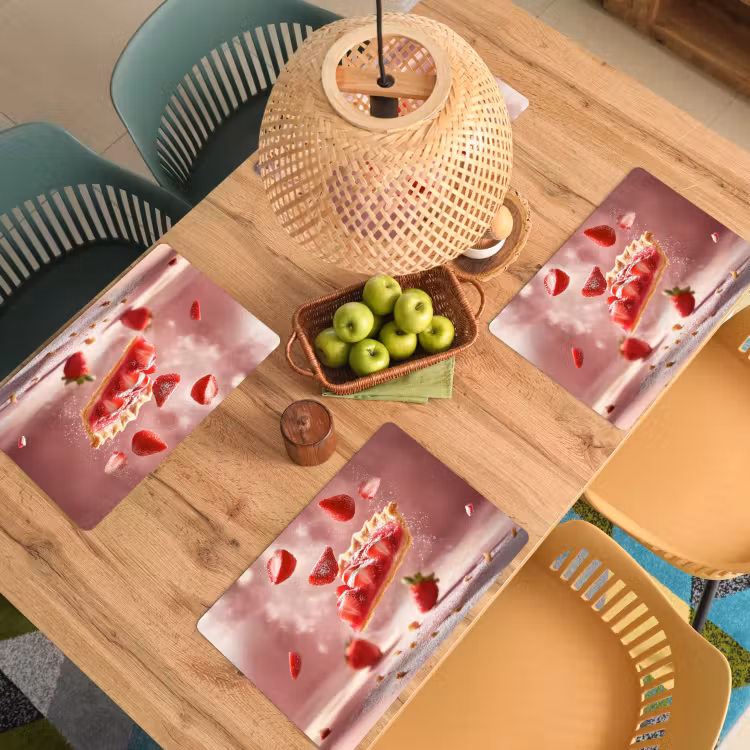 Placemat - 6 stuks - Aardbei - Taart- Eten - Roze — 6