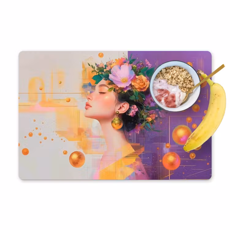 Placemat - 6 stuks - Abstract - Vrouw - Bloemenkroon - Goud — 1