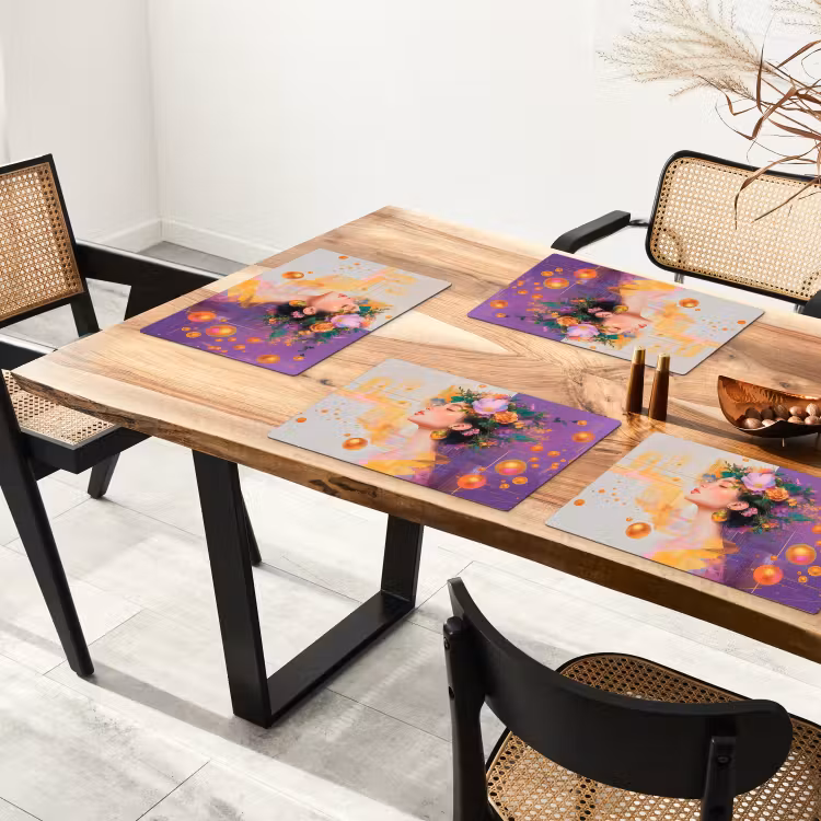 Placemat - 6 stuks - Abstract - Vrouw - Bloemenkroon - Goud — 5