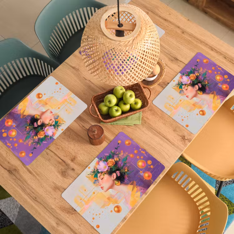 Placemat - 6 stuks - Abstract - Vrouw - Bloemenkroon - Goud — 6