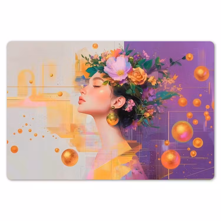 Placemat - 6 stuks - Abstract - Vrouw - Bloemenkroon - Goud — 7