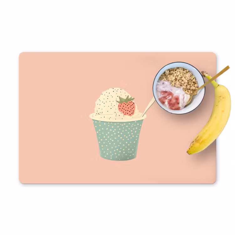 Placemat - 6 stuks - Bakje - Ijs - Aardbei - Roze — 1