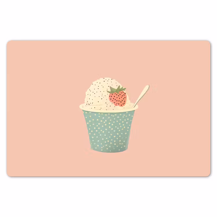 Placemat - 6 stuks - Bakje - Ijs - Aardbei - Roze — 7