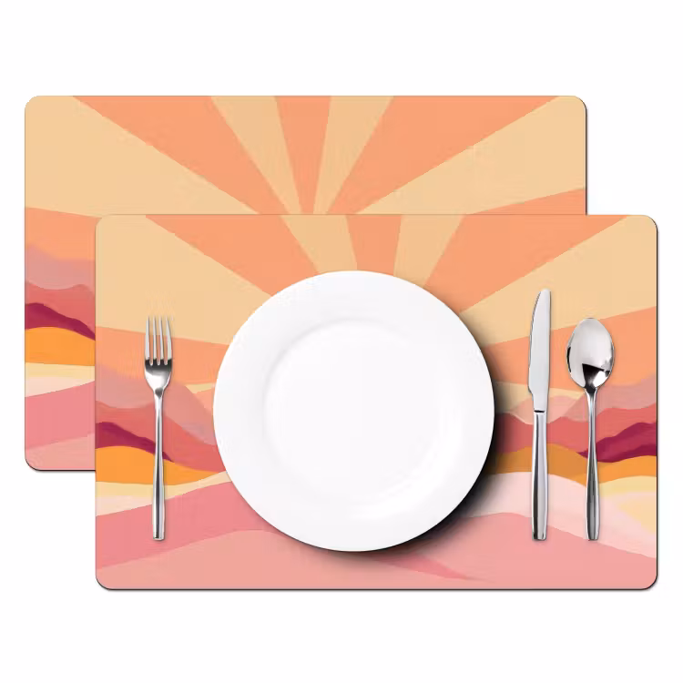 Placemat - 6 stuks - Bergen - Abstract - Zonnestralen - Roze — 2