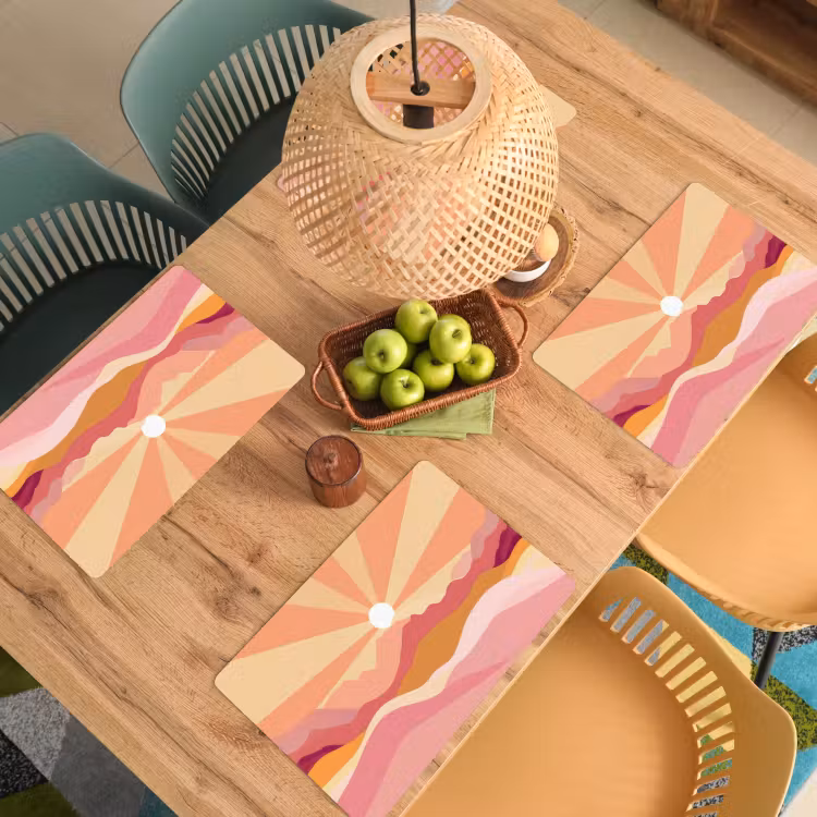 Placemat - 6 stuks - Bergen - Abstract - Zonnestralen - Roze — 6