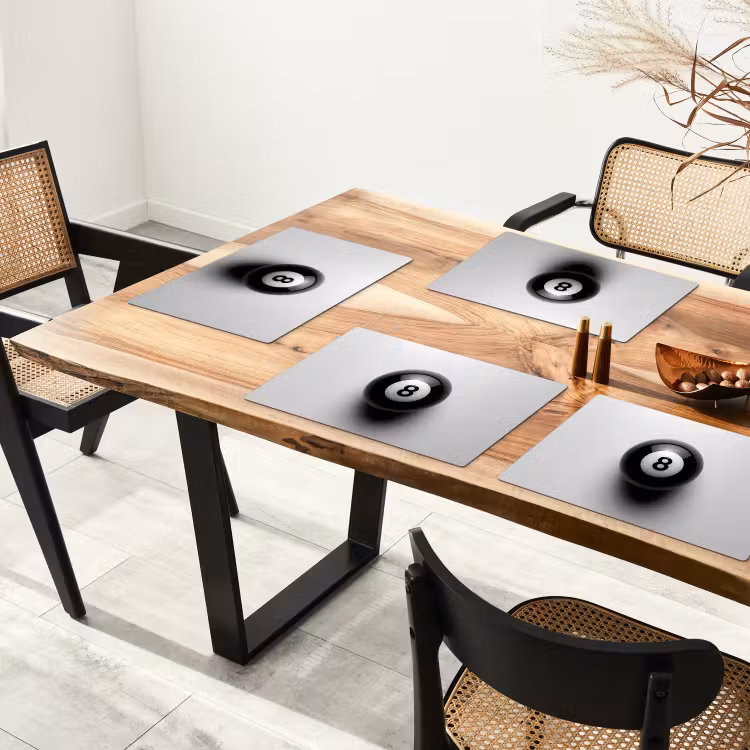 Placemat - 6 stuks - Biljartbal - Getal - Acht - Wit — 5