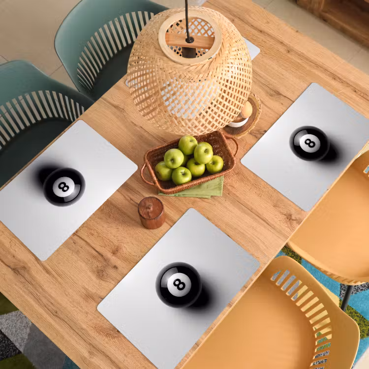 Placemat - 6 stuks - Biljartbal - Getal - Acht - Wit — 6
