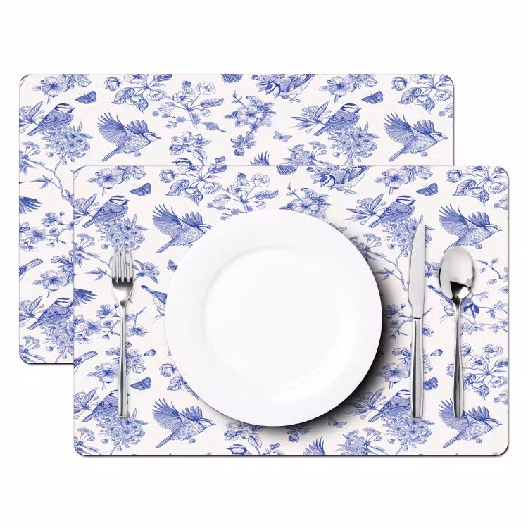 Placemat - 6 stuks - Birds - Flowers - Blue — 2