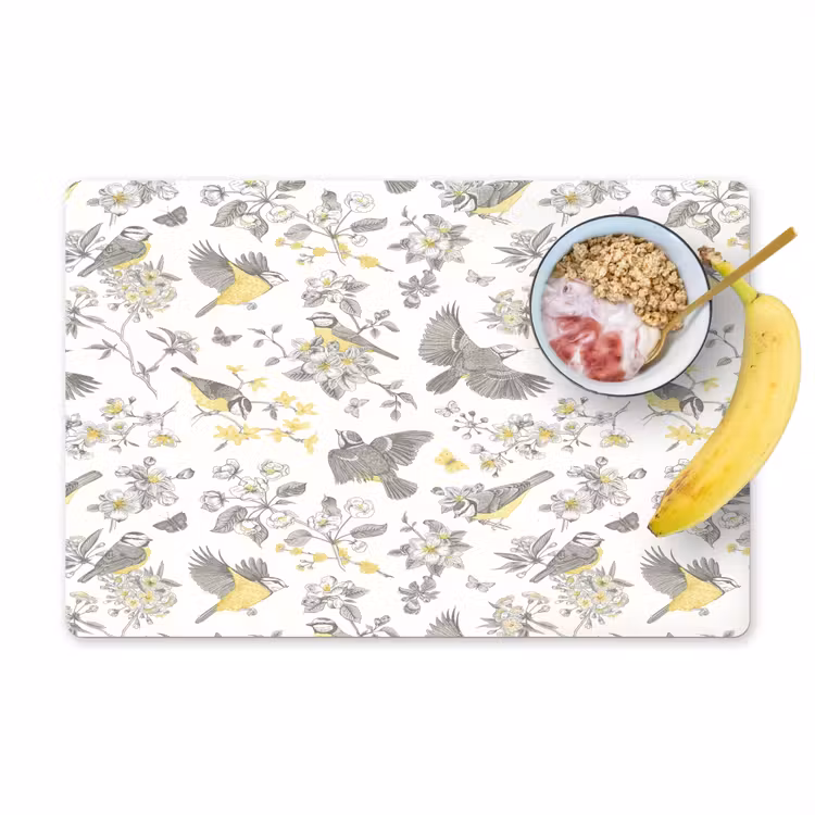 Placemat - 6 stuks - Birds - Flowers - Gray - Yellow — 1