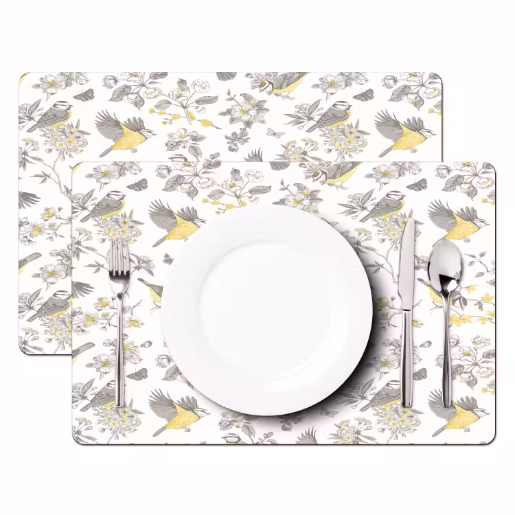 Placemat - 6 stuks - Birds - Flowers - Gray - Yellow — 2