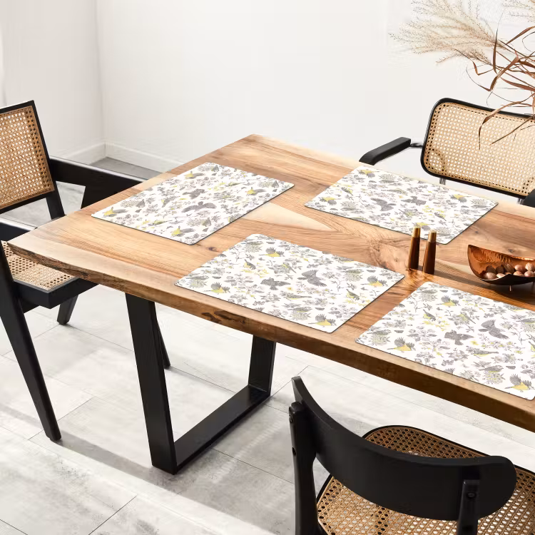 Placemat - 6 stuks - Birds - Flowers - Gray - Yellow — 5