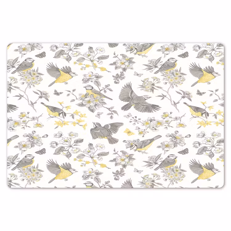 Placemat - 6 stuks - Birds - Flowers - Gray - Yellow — 7