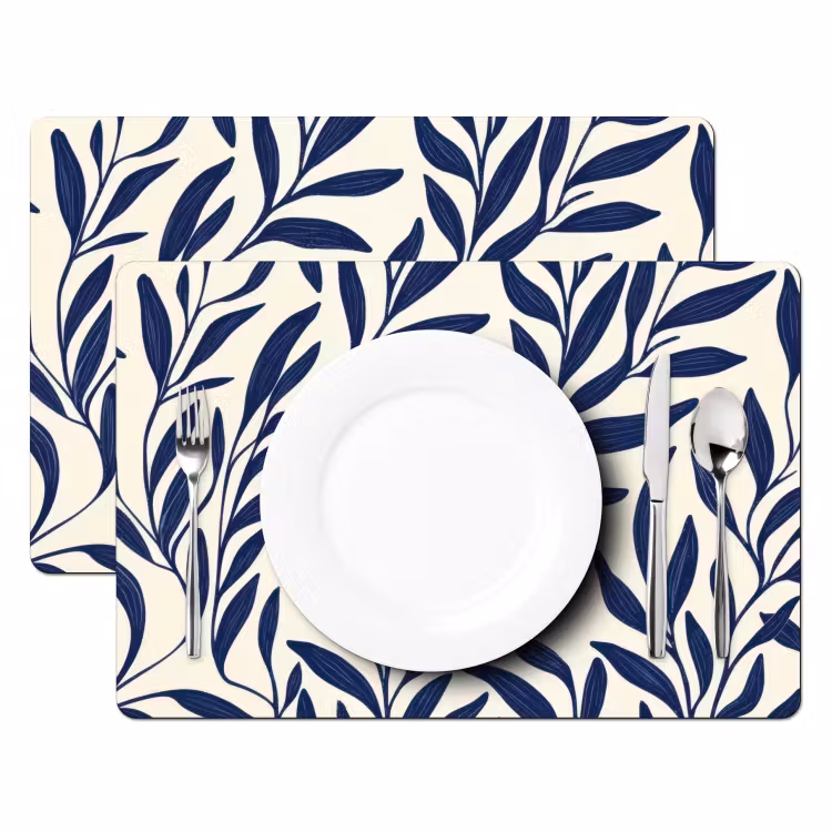 Placemat - 6 stuks - Bladeren - Klimop - Donkerblauw — 2